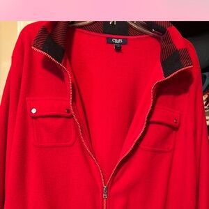 Chaps Scarlet Fleece Jacket with Plaid Collar